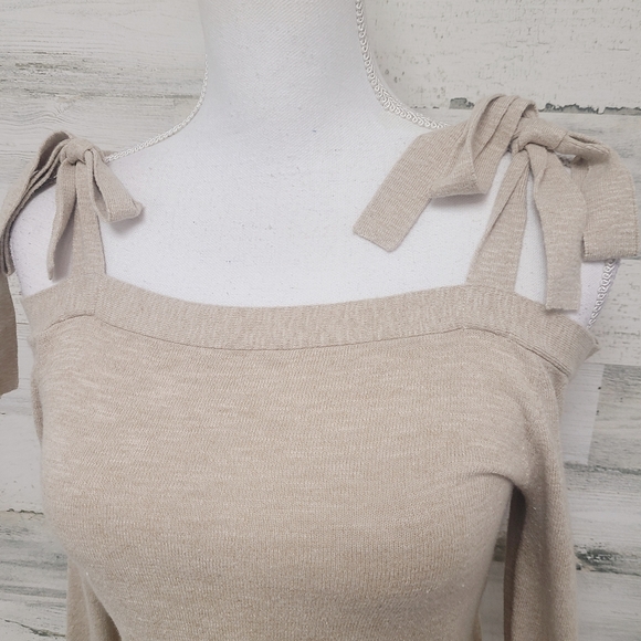 J.Crew Beige Cold Tie Shoulder Knit Sweater Top - Picture 4 of 7